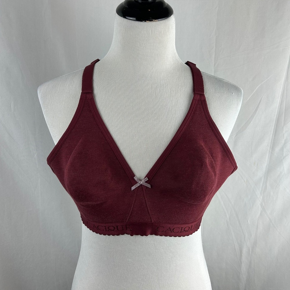 Cacique Burgundy Unlined Full Coverage Wireless Racerback Bra 40C Maroon Lace